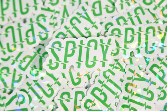 Spicy Glitch Logo Sticker (Cracked Ice Finish) | Vinyl Sticker